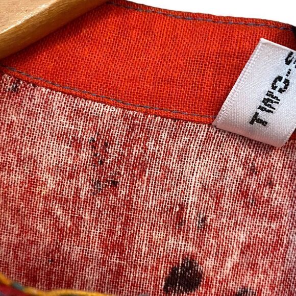 Two-Sided Red Cotton Bohemian Bali Mandarin Collar 3/4 Button Sleeve Tunic - Picture 5 of 8